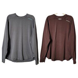 Lot 2 YoungLA Mens 814 Gray Chocolate Plum Offset Crew Neck Long Sleeve Shirts L